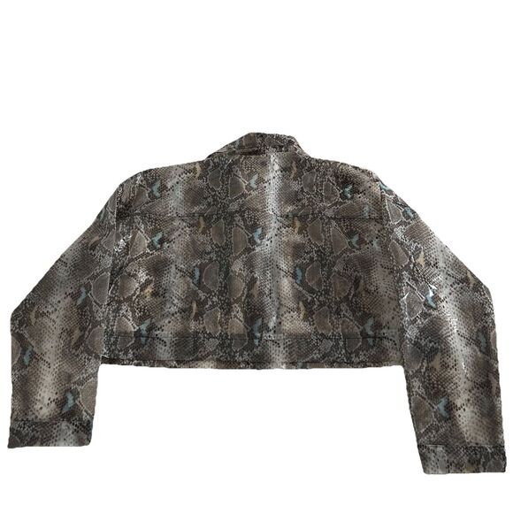 i r Plastic Polyurethane Cropped Jacket Plus Size 2XL Sheer Reptile Animal Print - Picture 9 of 11